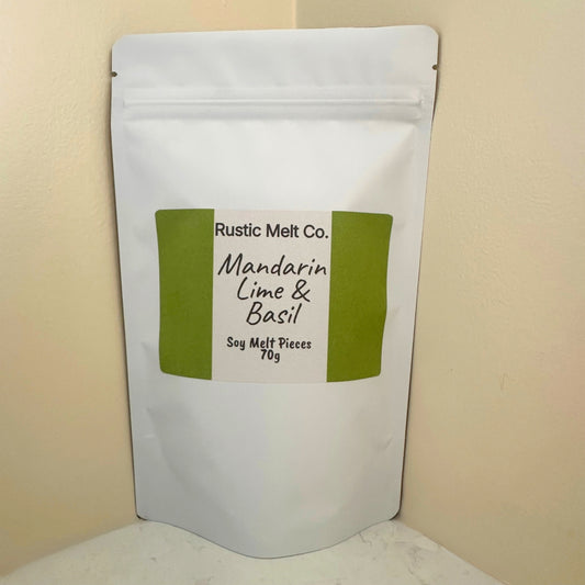 Mandarin Lime Basil handmade soy wax melts 70g resealable pouch